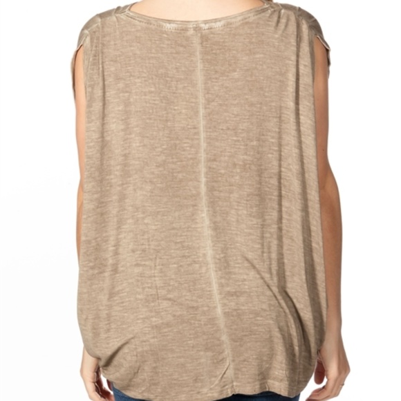Boho Acid Wash Olive Drop Armhole Top - Picture 3 of 7